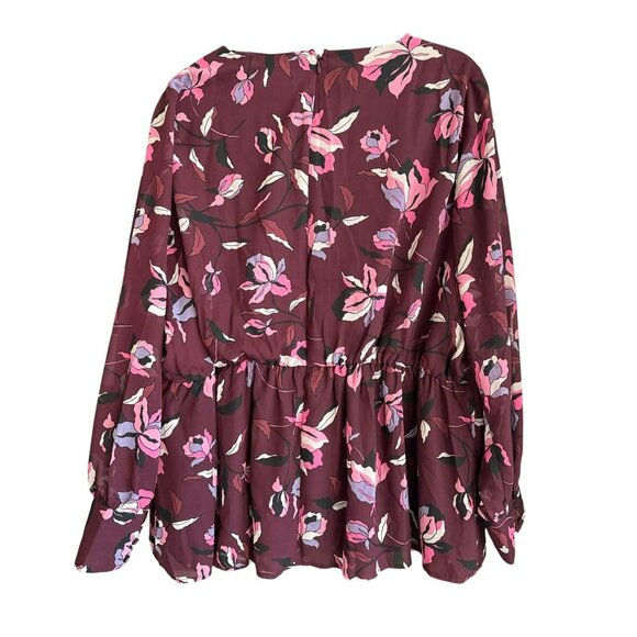 Lane Bryant Purple Floral Peplum Blouse Size 18 Long Sleeve V-Neck NWT - Picture 3 of 6